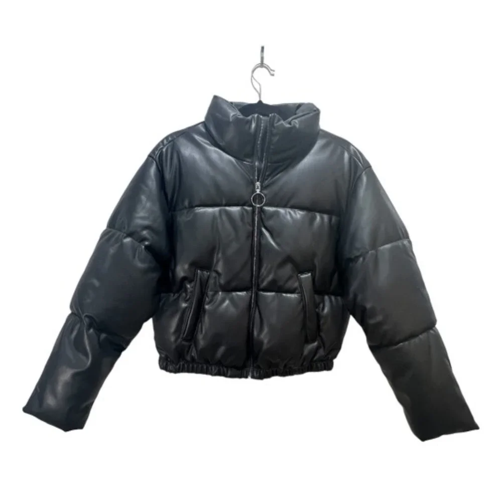 AQUA Faux Leather Puffer Jacket NWT SIZE S - Picture 4 of 6